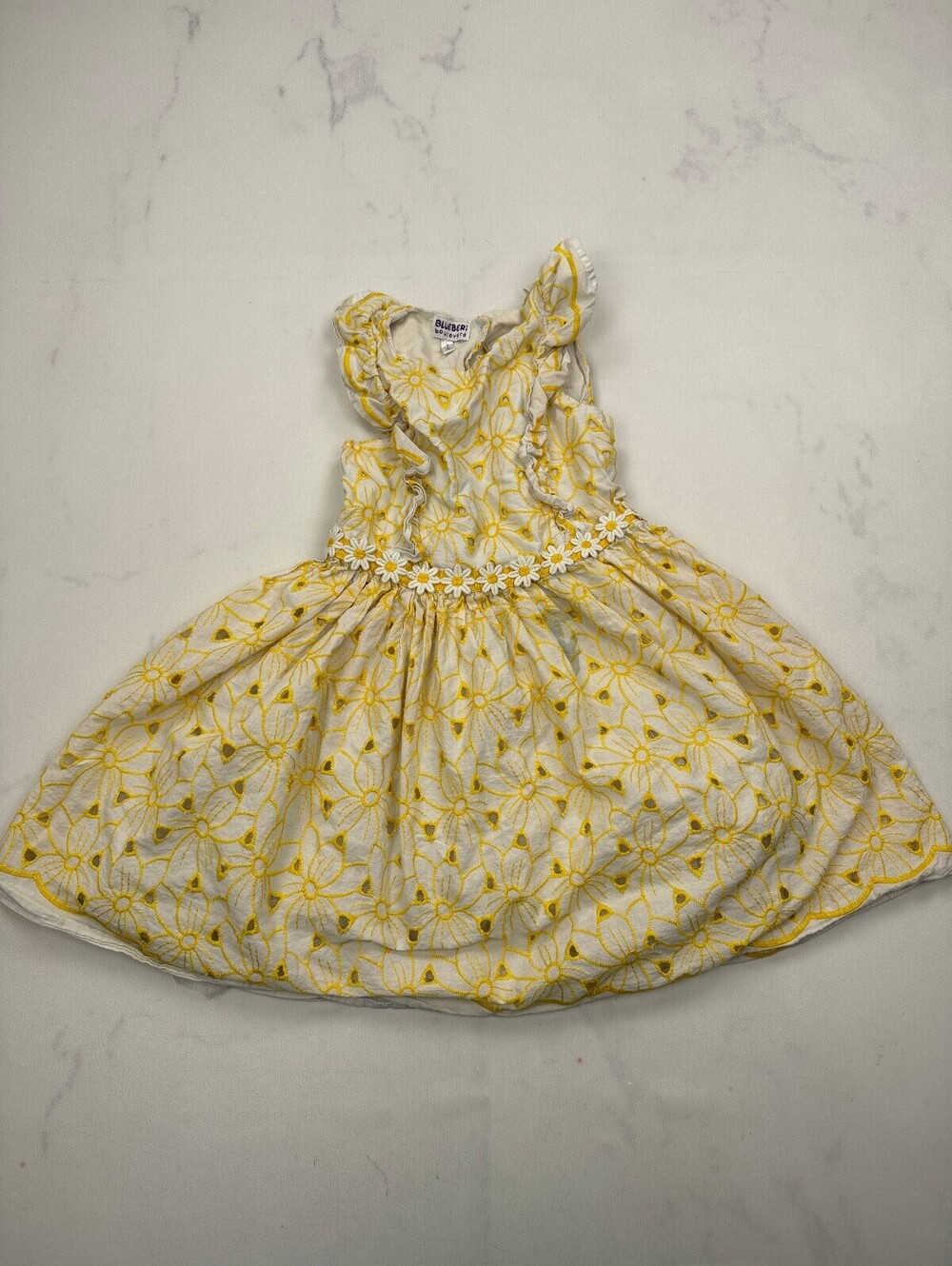 BlueBeri Boulevard Babydoll Dress Yellow Vintage Embroidered - Girls 7